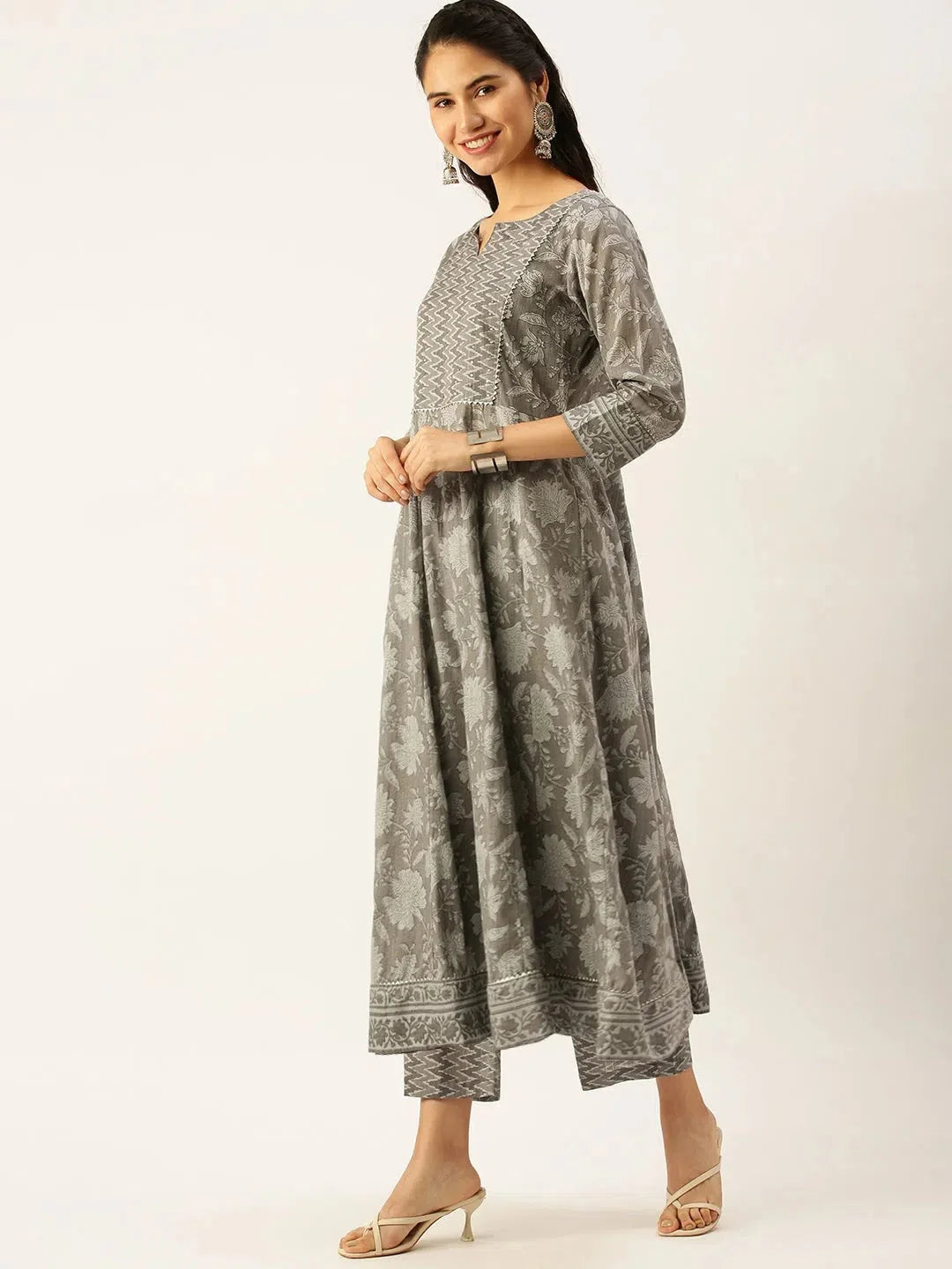 Grey Printed Kurta Sets for Women | Cotton Designer Kurta