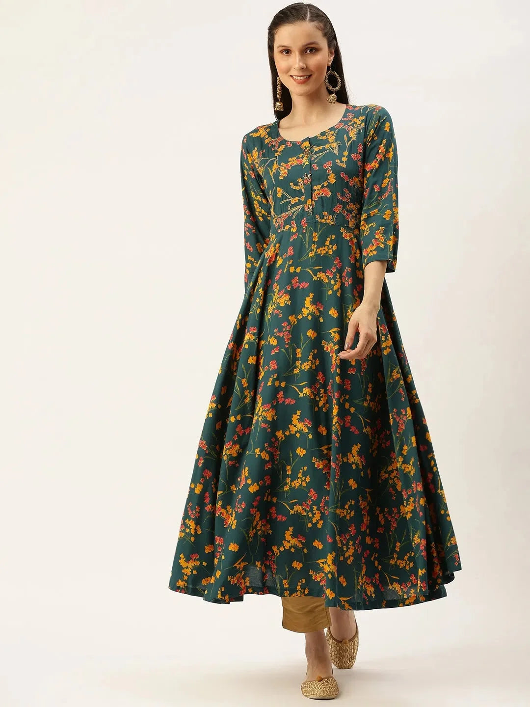 Teal Printed Anarkali Kurta for Women - Shop DesiQlo