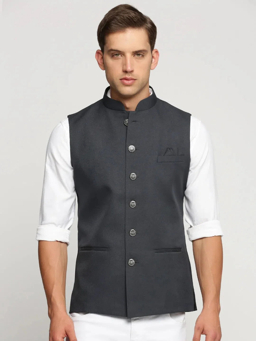 Charcoal Nehru Jacket - Mens Kurta Pajama Set | Showoff