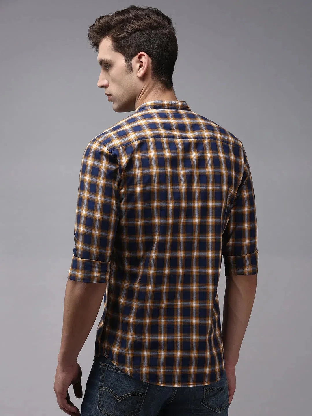 Navy Blue Checked Cotton Mens Shirt | Casual & Stylish Shirt