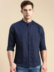 Men Navy Solid Casual Shirt-ASALINEN-4925-Navyblue