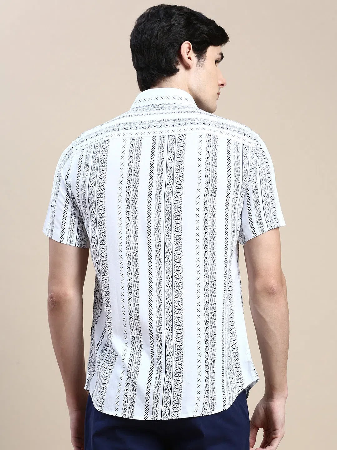 Mens White Printed Shirt - DesiQlo Cotton Shirt