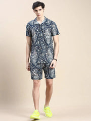 Men Navy Printed Casual Co ord Set-AM-92-11-Navyblue