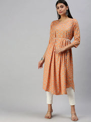 Women's Orange Printed A-Line Kurta-KG555G-Orange