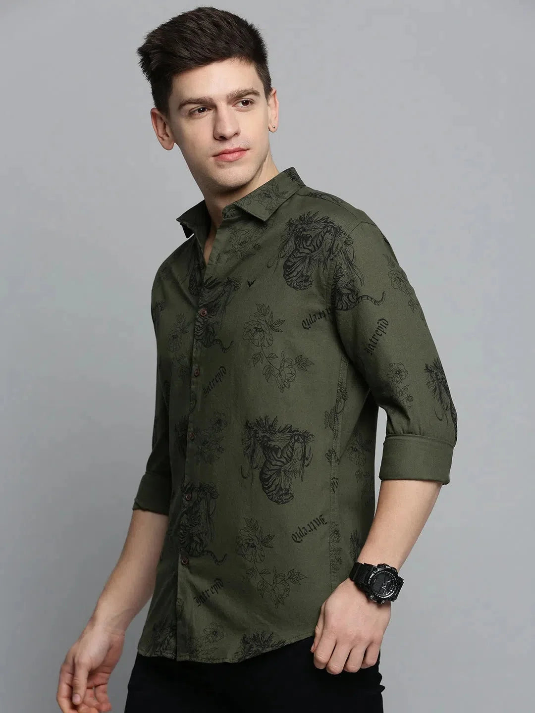 Elegant Green Printed Mens Shirt - Cotton Casual Shirts | DesiQlo
