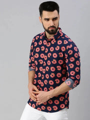 Men Navy Blue Printed Casual Shirt-GOLDENPRINT-1227-Navyblue