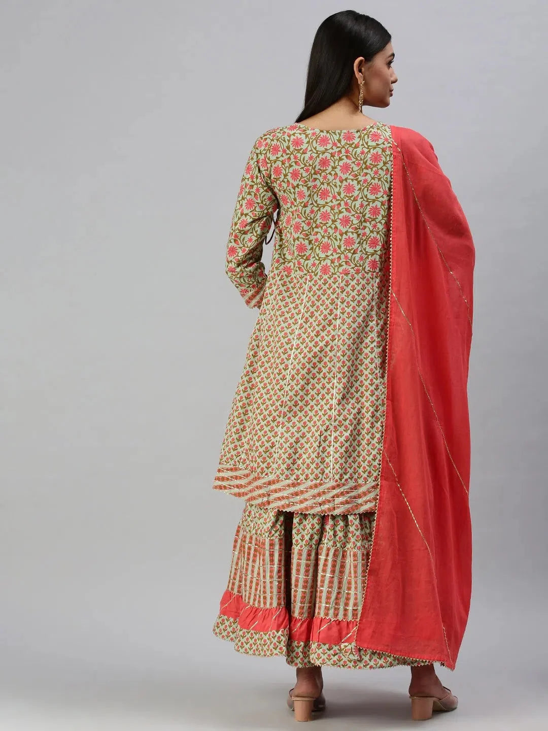 Green & Pink Printed Kurta Set | Women's Indian Cotton Sets