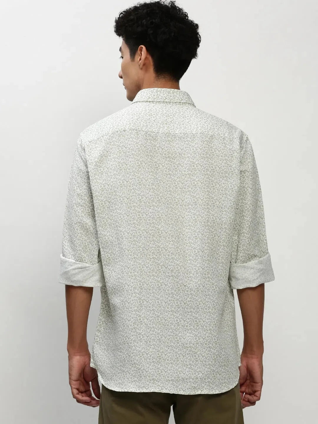 White Floral Mens Shirt - Cotton Printed Shirt | DesiQlo