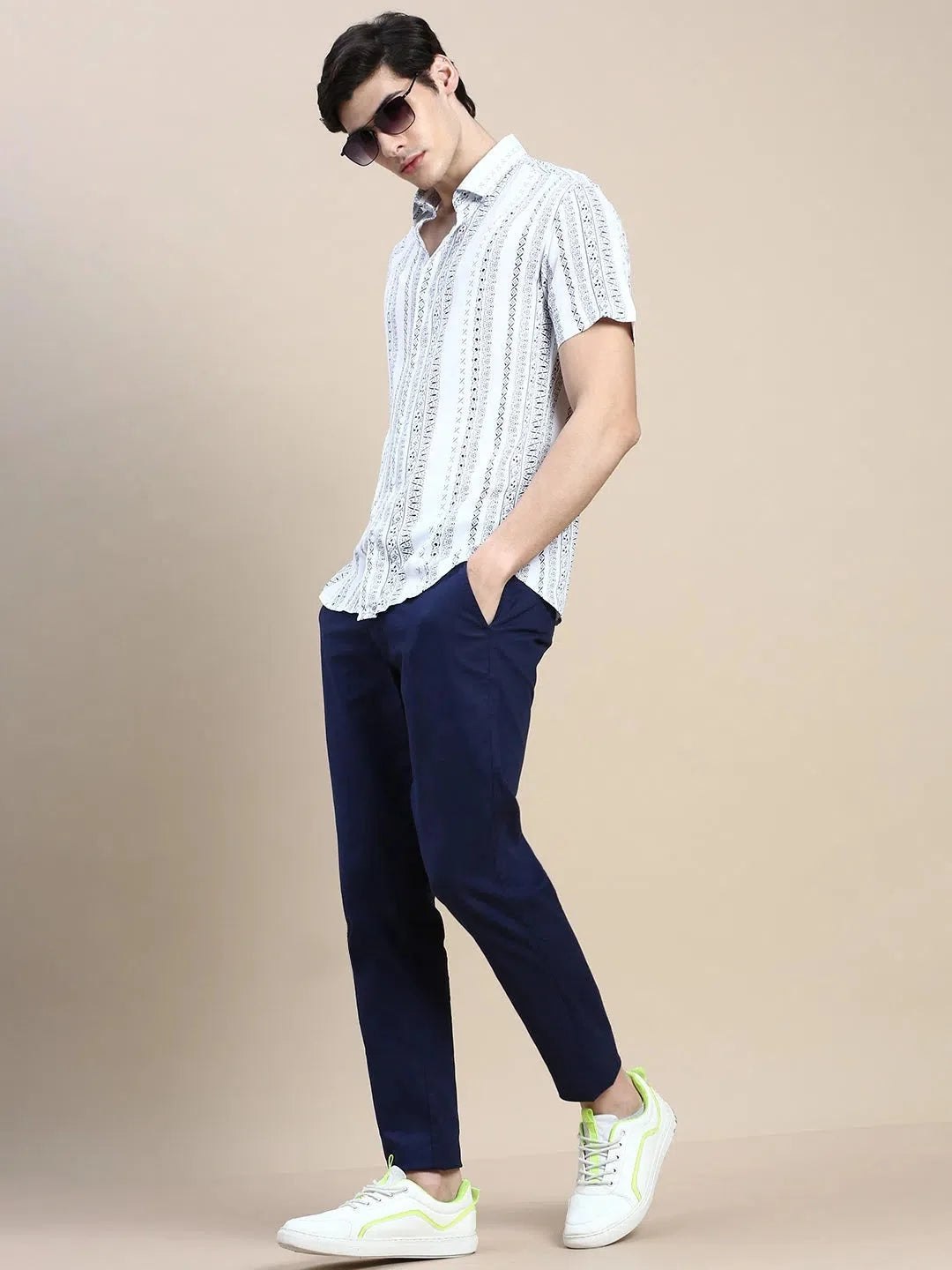 Mens White Printed Shirt - DesiQlo Cotton Shirt