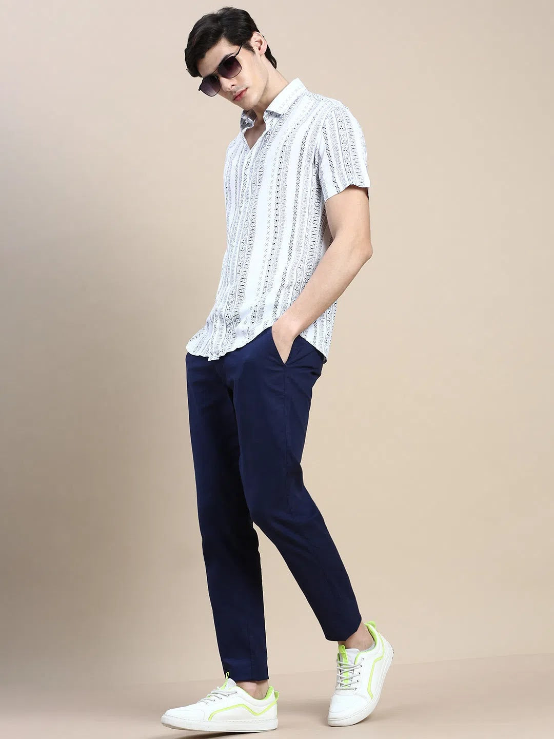 Mens White Printed Shirt - DesiQlo Cotton Shirt