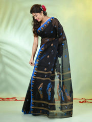 Black Cotton Saree With Zari Borders-MA64BCT401190051