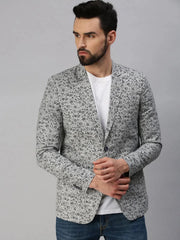 Men Grey Printed Party Blazers-SOBLZ247-Grey