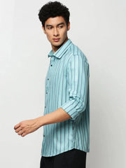 Men Blue Striped Casual Casual Shirts-OAKSTRIPE-5633-Blue