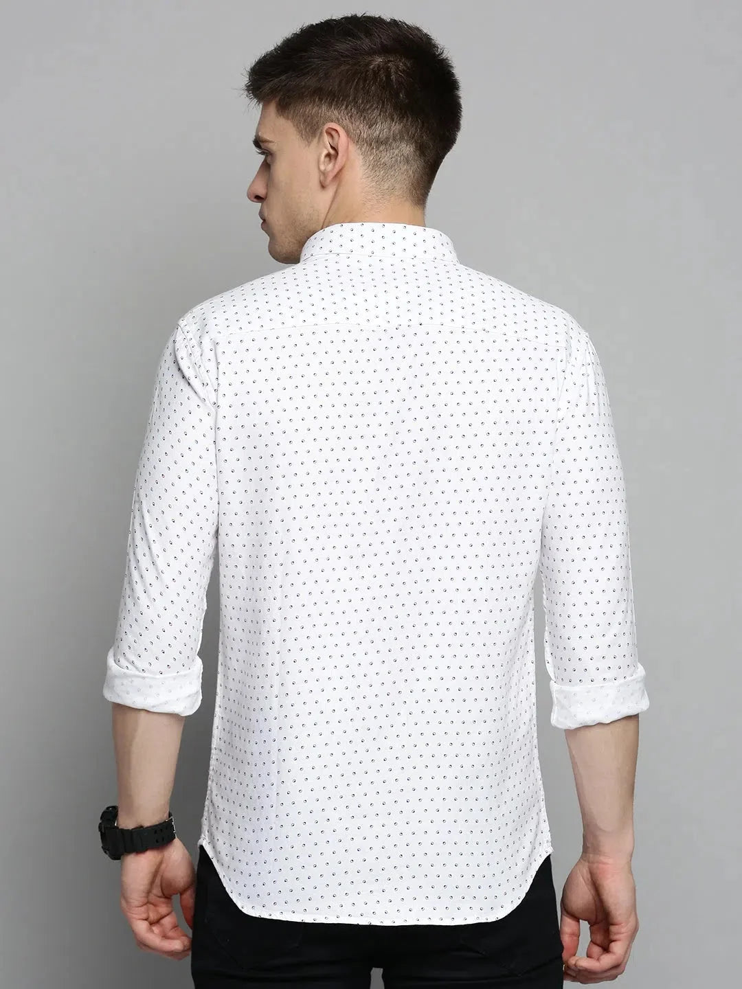 Elegant White Printed Mens Shirt - Casual Cotton Shirt | DesiQlo