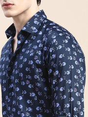 Men Navy Graphics Casual Shirt-STANLEY-1375-Navyblue