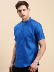 Men Blue Solid Casual Shirt-TOGOLINEN-5577-Blue
