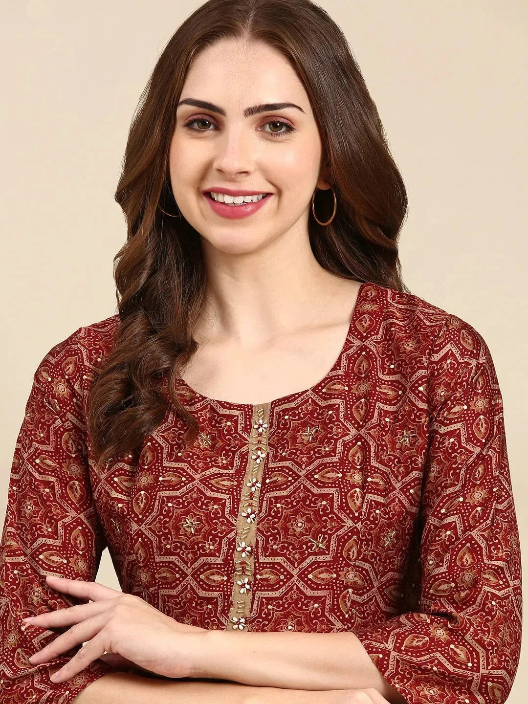 Maroon Ethnic Motifs Women's Kurta Set | Indian Kurta Set