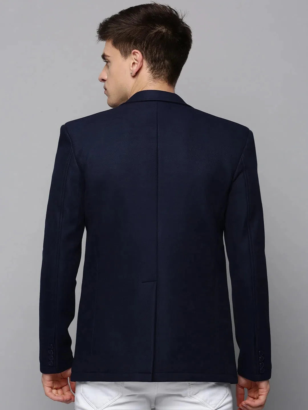 Men's Navy Blue Nehru Jacket: Solid Cotton Ethnic Wear