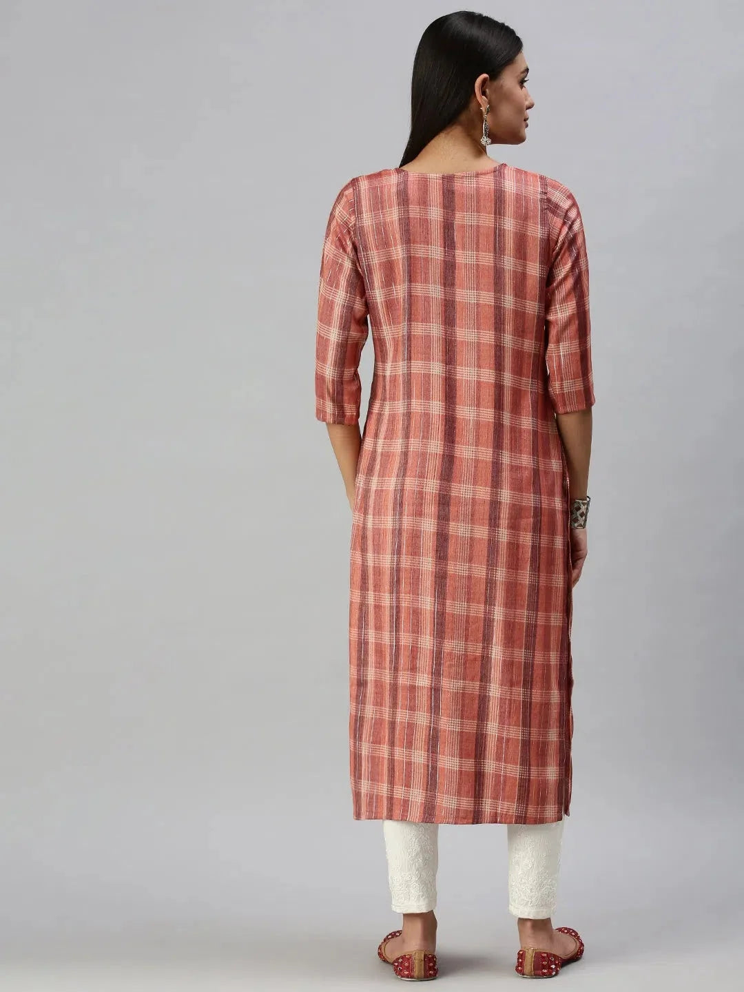 Rust Checked Straight Kurta - Latest Indian Kurta Design
