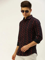 Men Navy Printed Casual Shirt-FLIORIONIEPRINT-3504-Navyblue