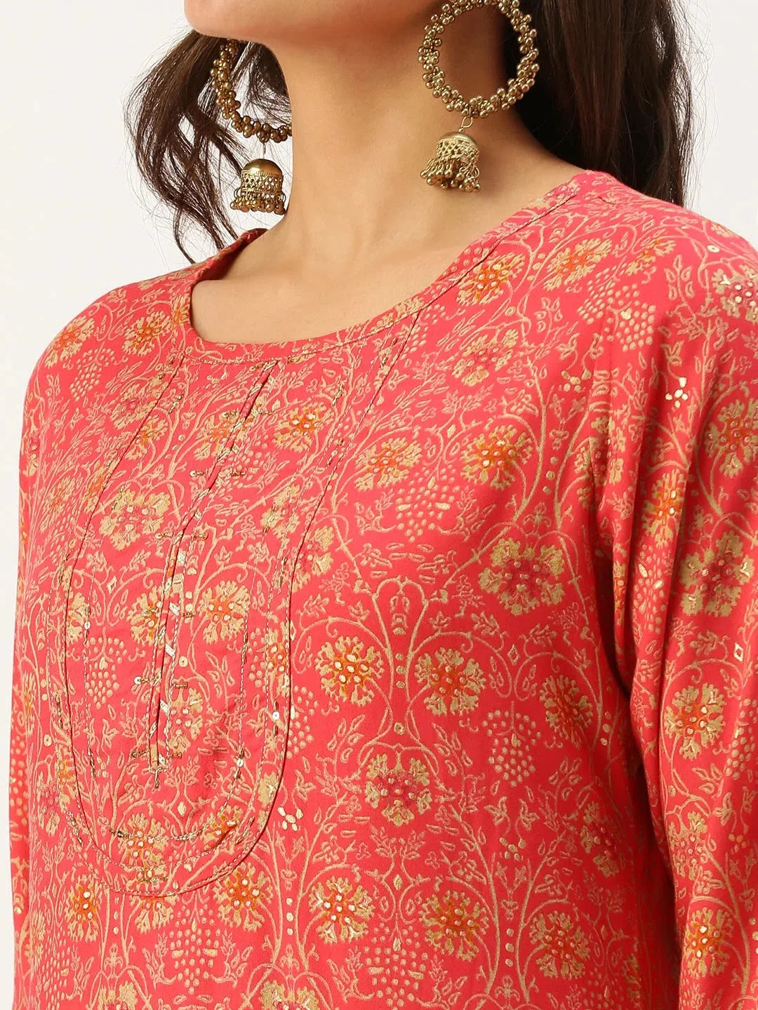 Mustard Printed Cotton Indian Kurta for Women - DesiQlo