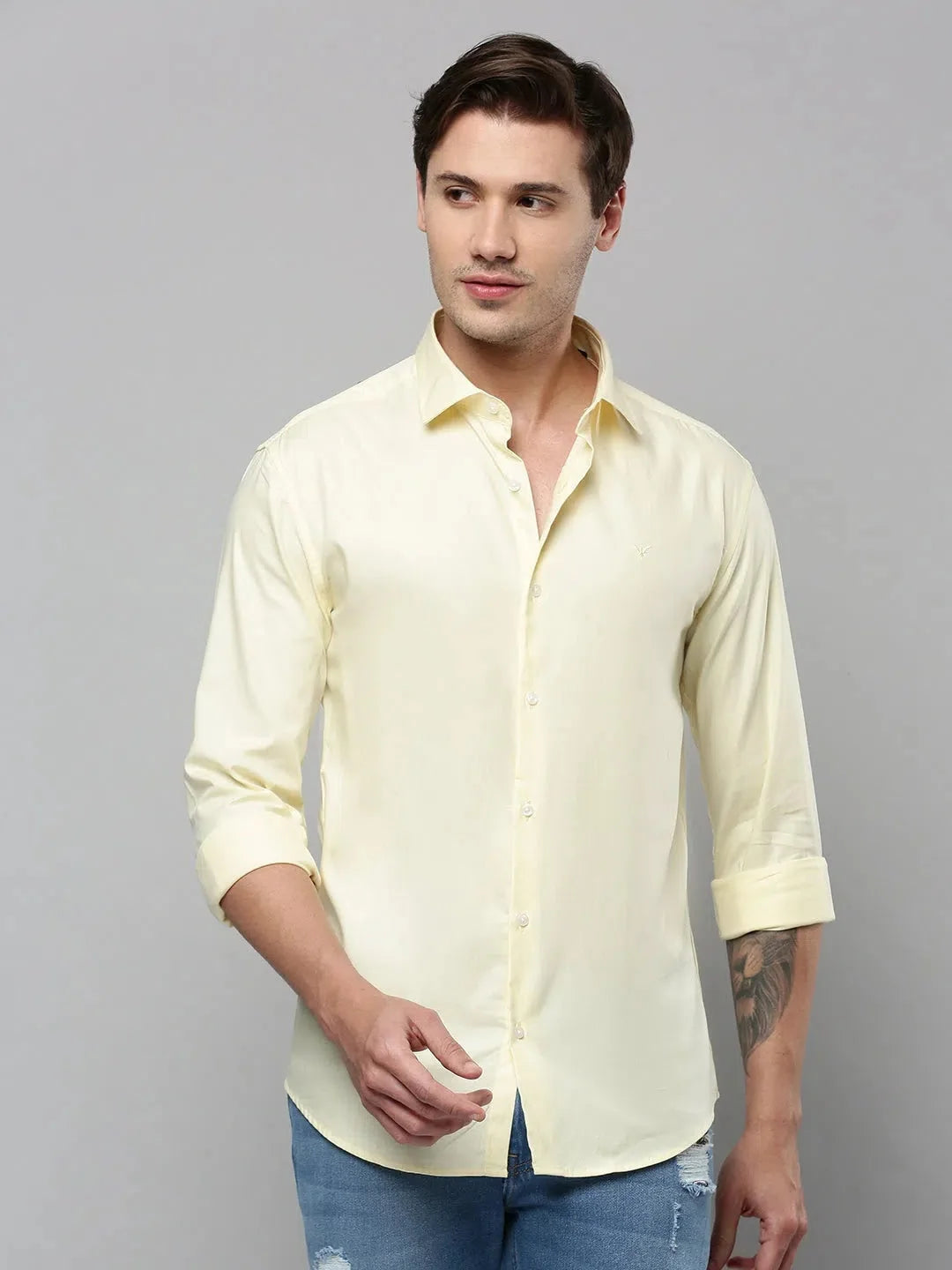Yellow Solid Cotton Mens Shirt | DesiQlo Casual Wear