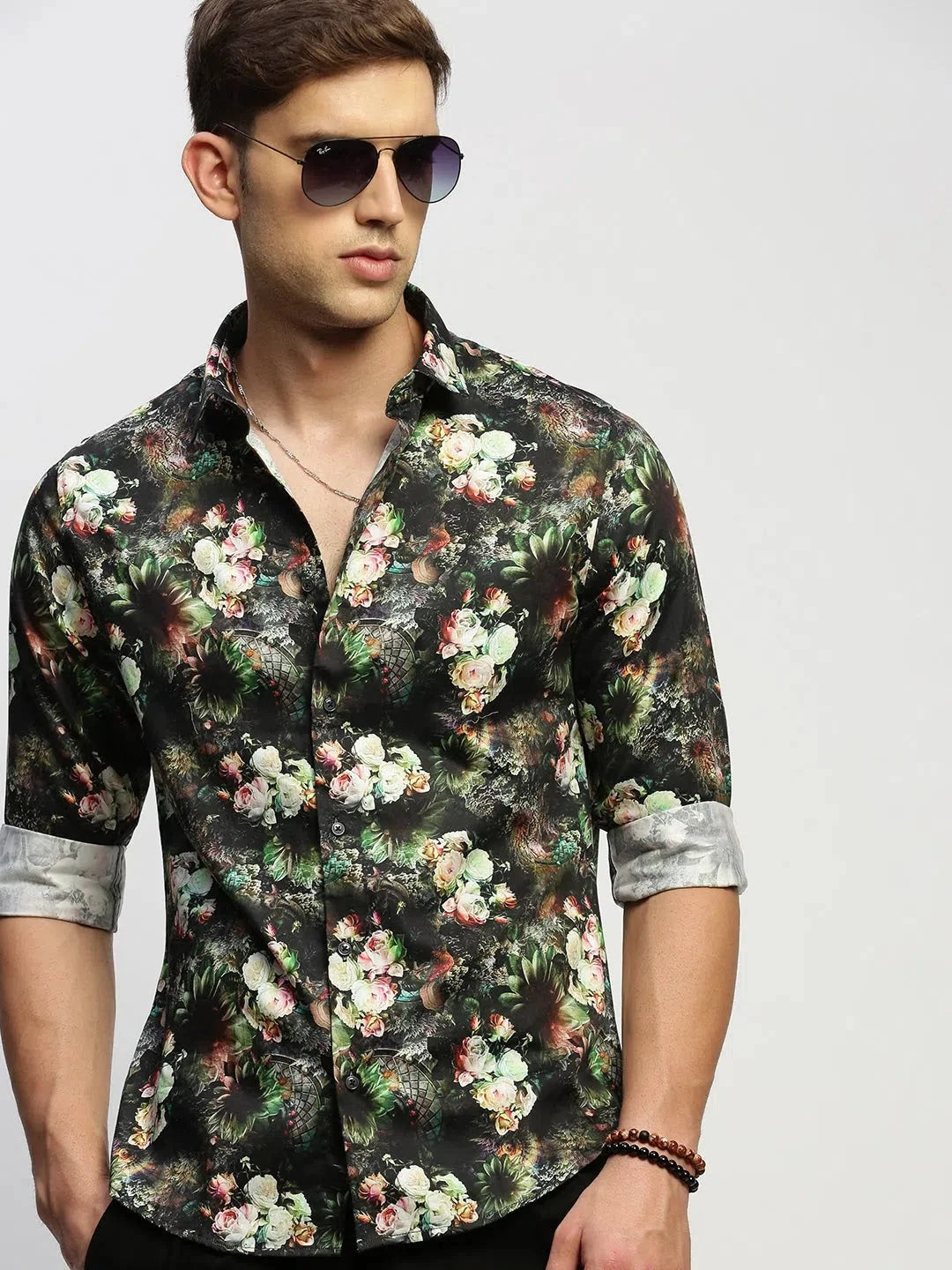 Green Floral Mens Shirt - Cotton Printed Shirt | DesiQlo