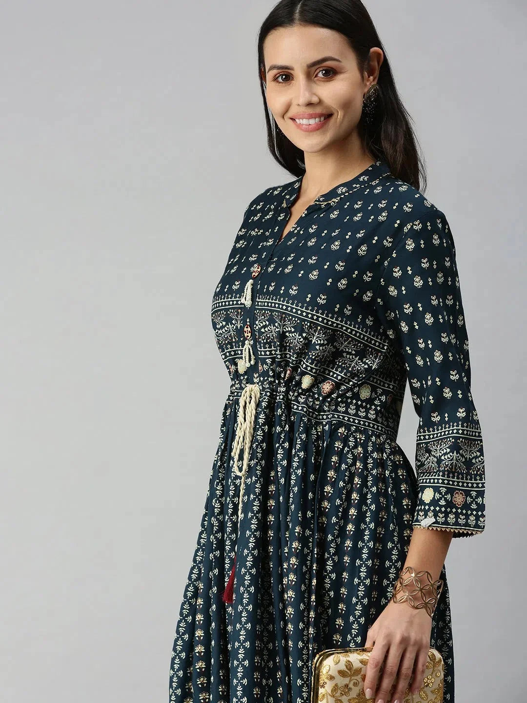 Green Floral Anarkali Kurti - Printed Cotton Anarkali Kurtis