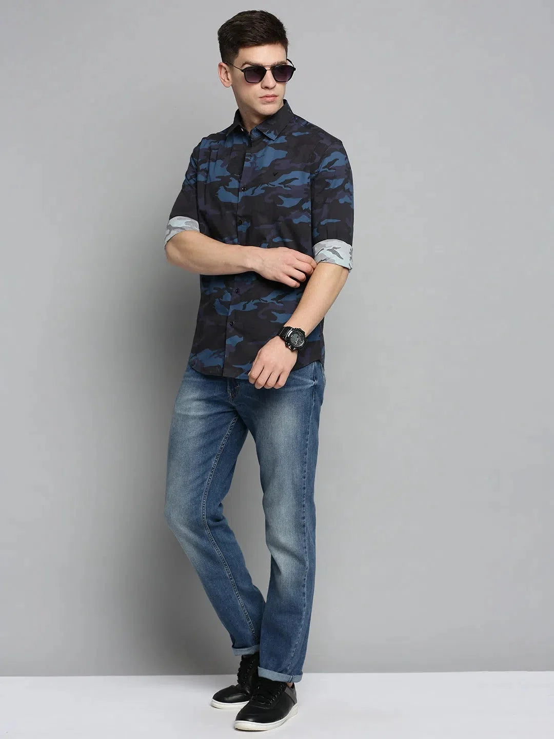 Mens Navy Printed Cotton Shirt | DesiQlo Fashion