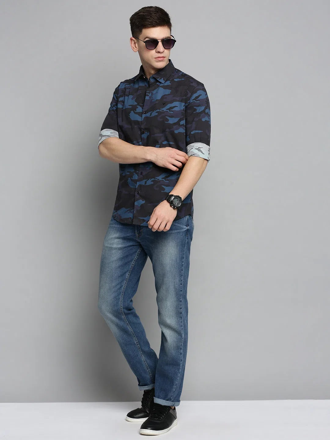 Mens Navy Printed Cotton Shirt | DesiQlo Fashion