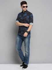 Men Navy Printed Casual Shirt-CARLOSPRINT-3230-Navyblue