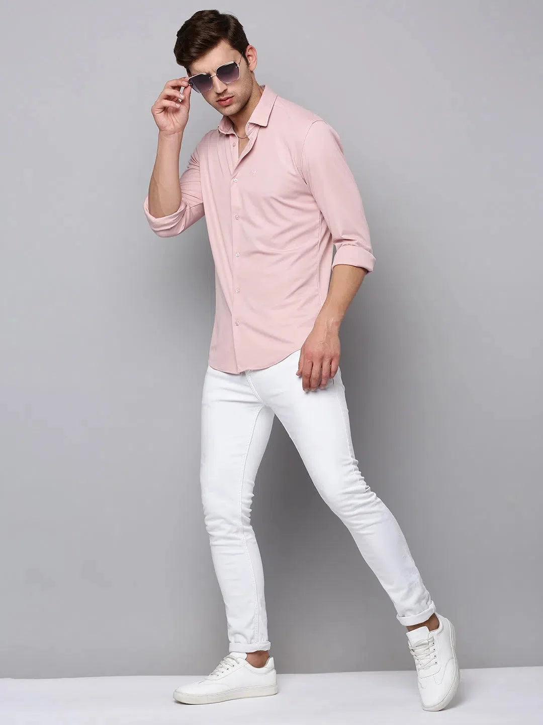 Men's Pink Cotton Shirt - Solid Casual Fit | DesiQlo