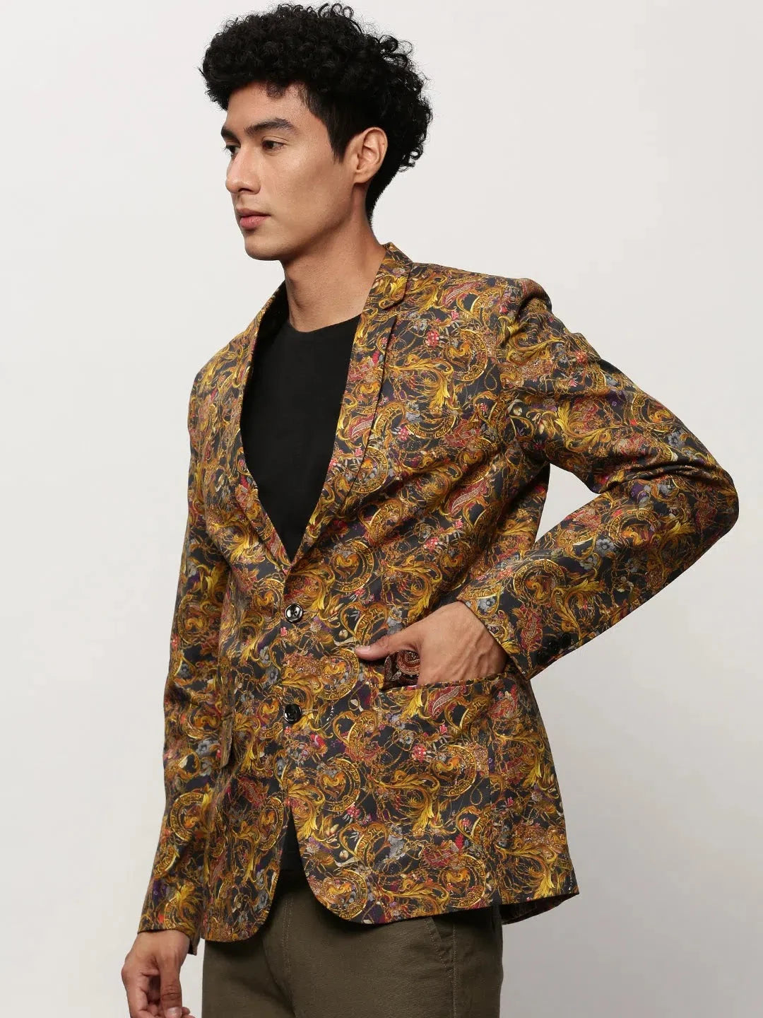 Mustard Printed Cotton Modi Jacket | Men's Ethnic Wear