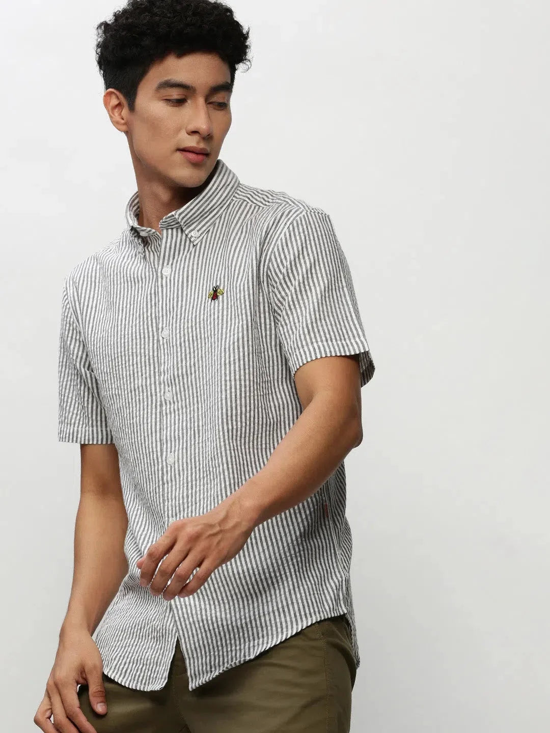 White Striped Mens Shirt - Cotton Casual Shirt | DesiQlo