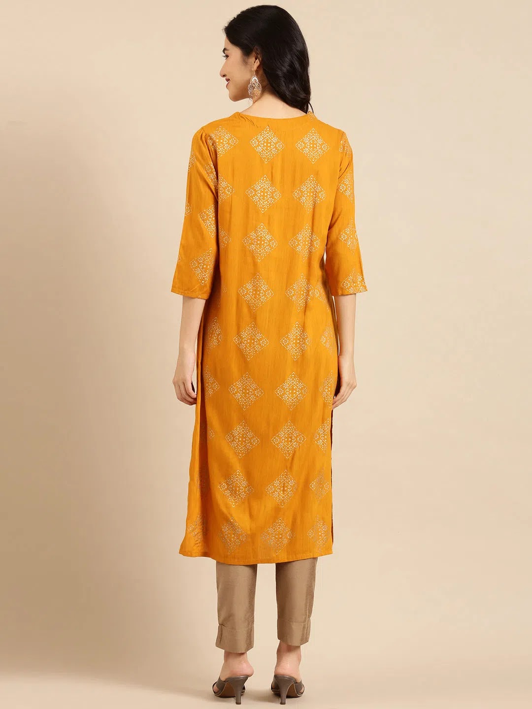 Yellow Printed Kurta | Women's Cotton Indian Kurtis Online