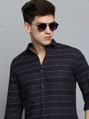 Men Black Solid Casual Shirt-DEERASTRIPES-2069-Black