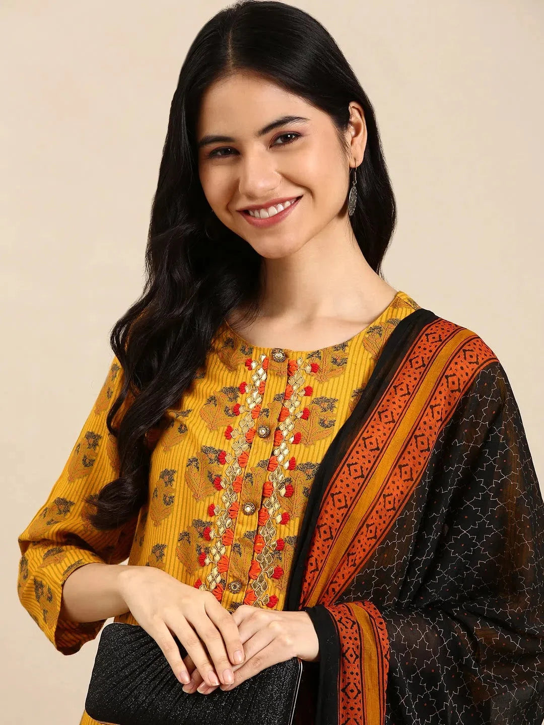 Yellow Floral Cotton Kurta Set | Women's Indian Kurta Sets
