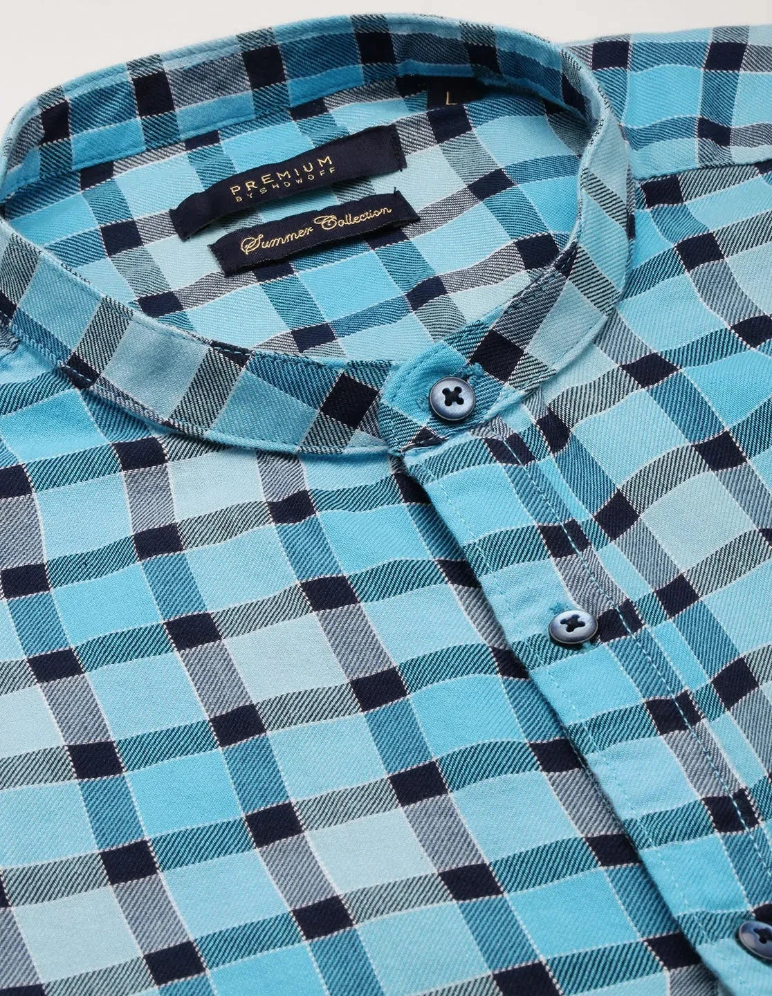 Vibrant Blue Checked Mens Shirt - DesiQlo Cotton Casual Shirt