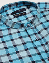 Men Blue Checked Casual Shirt-LAVINIA-1104-Turquoiseblue