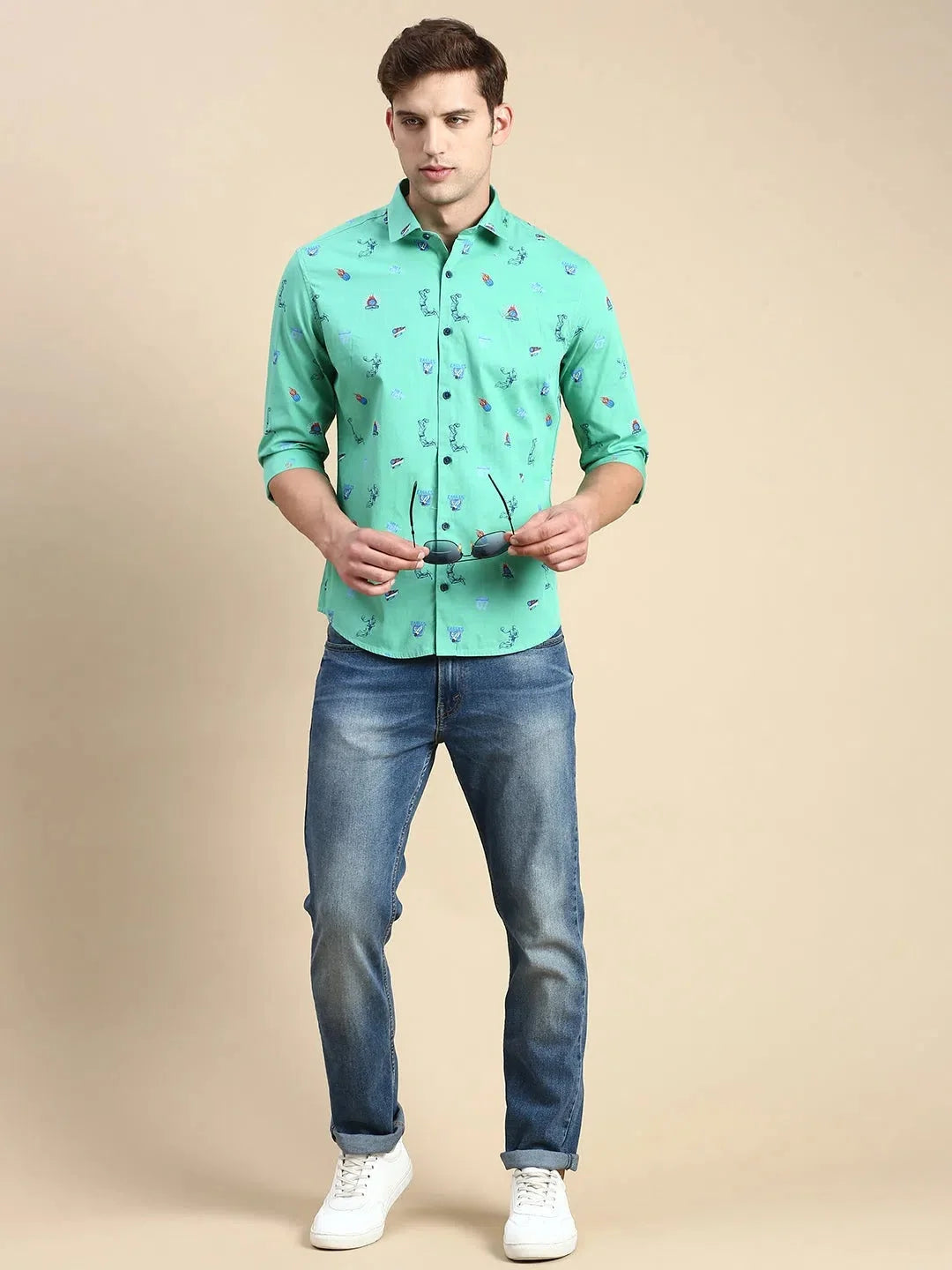 Green Printed Mens Shirt - DesiQlo Cotton Casual Shirts