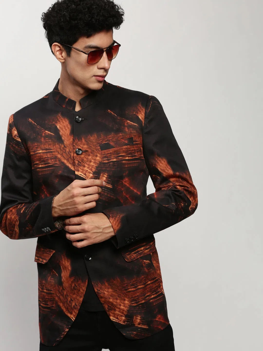 Black Printed Casual Blazer | Modi Jacket for Men - DesiQlo