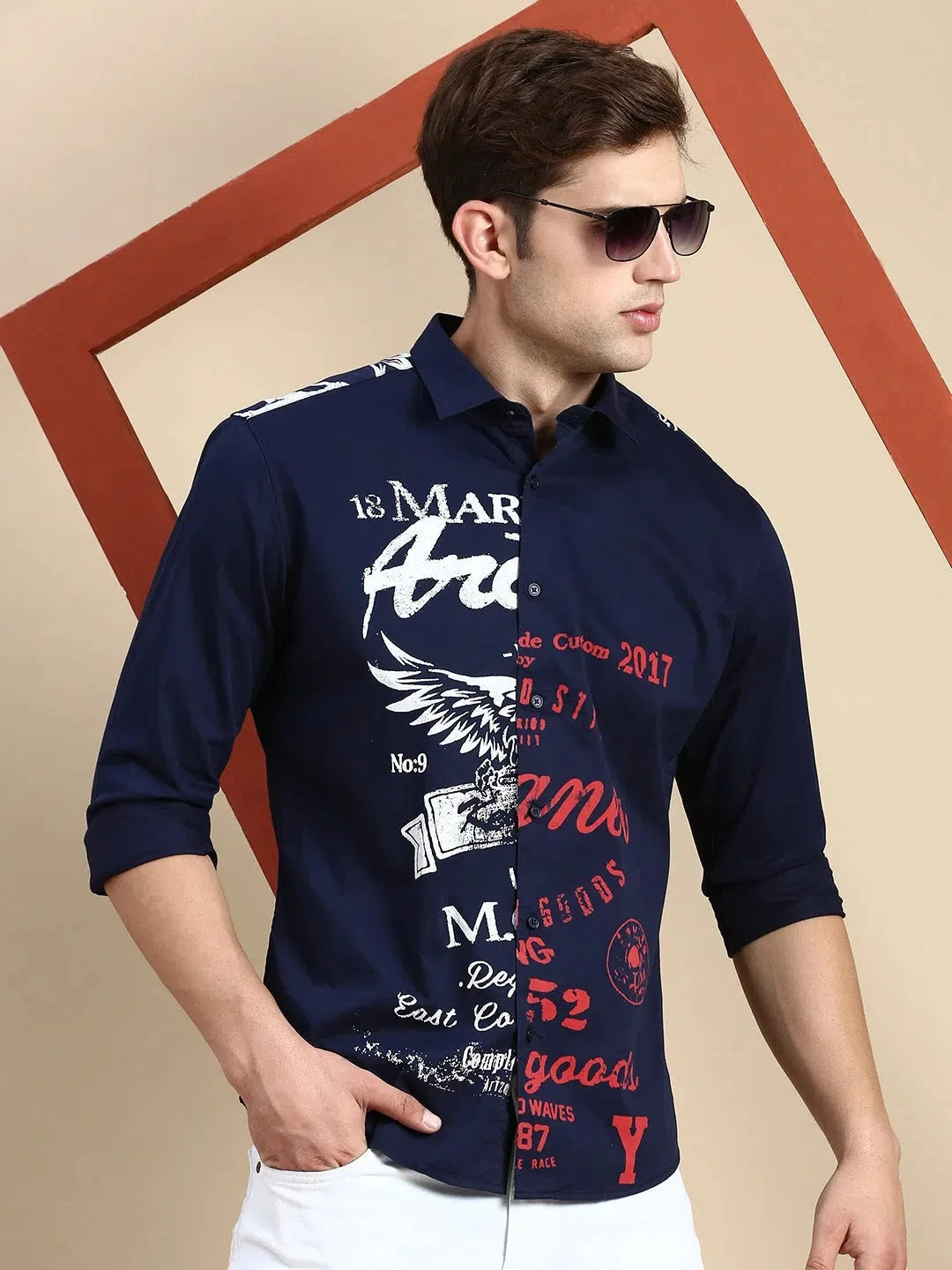 Men Navy Printed Casual Shirt-JAVAPRINT-5126-Navyblue