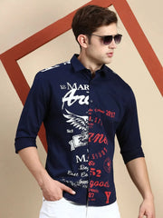 Men Navy Printed Casual Shirt-JAVAPRINT-5126-Navyblue