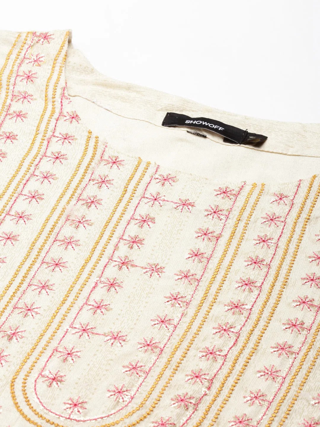 Cream Embroidered Indian Kurta | Viscose Kurtis for Women