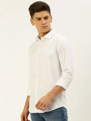 Men White Solid Casual Shirt-PARXPLAINDOBBY-3146-White