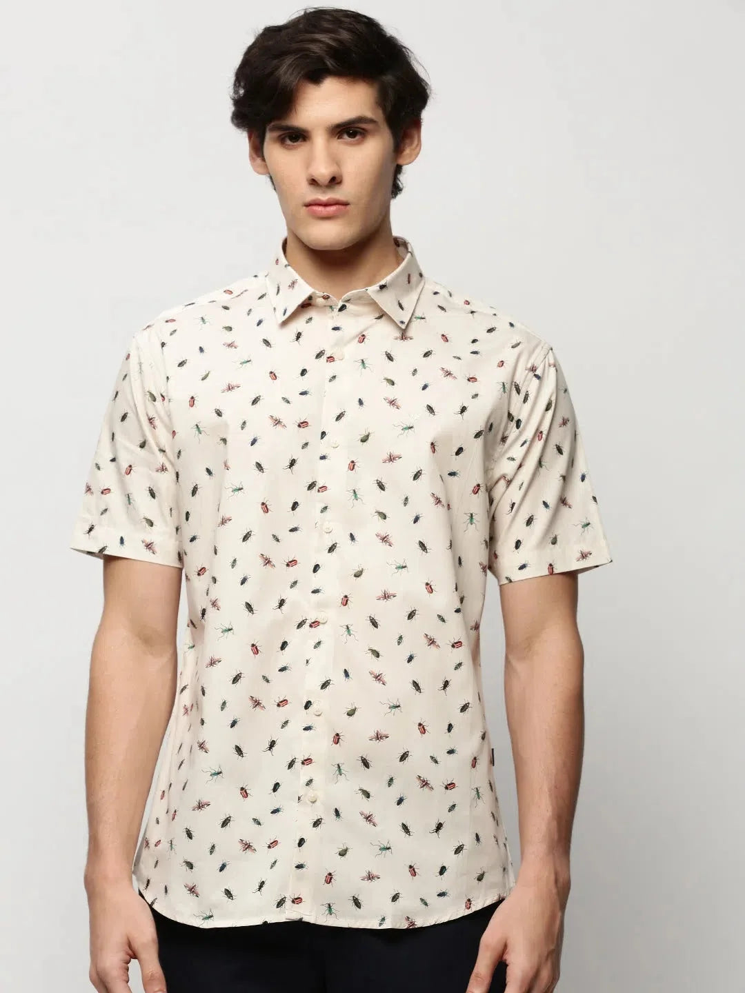 Cream Printed Mens Shirt - Cotton Casual Shirt | DesiQlo