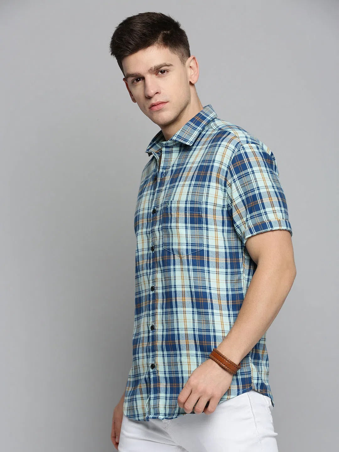 Men's Green Checkered Cotton Shirt - Casual Mens Shirt