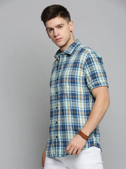 Men Green Checked Casual Shirt-MAYACHECKS-4419-Seagreen