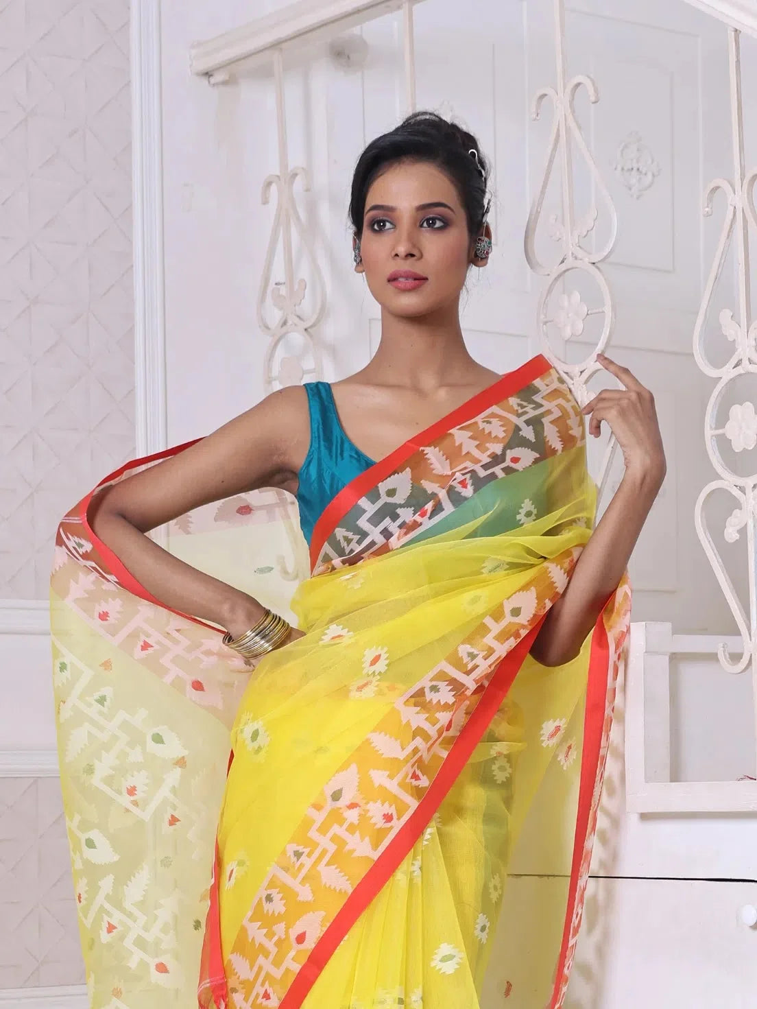 Yellow Linen Saree with Jamdani - An Indian Sari Classic