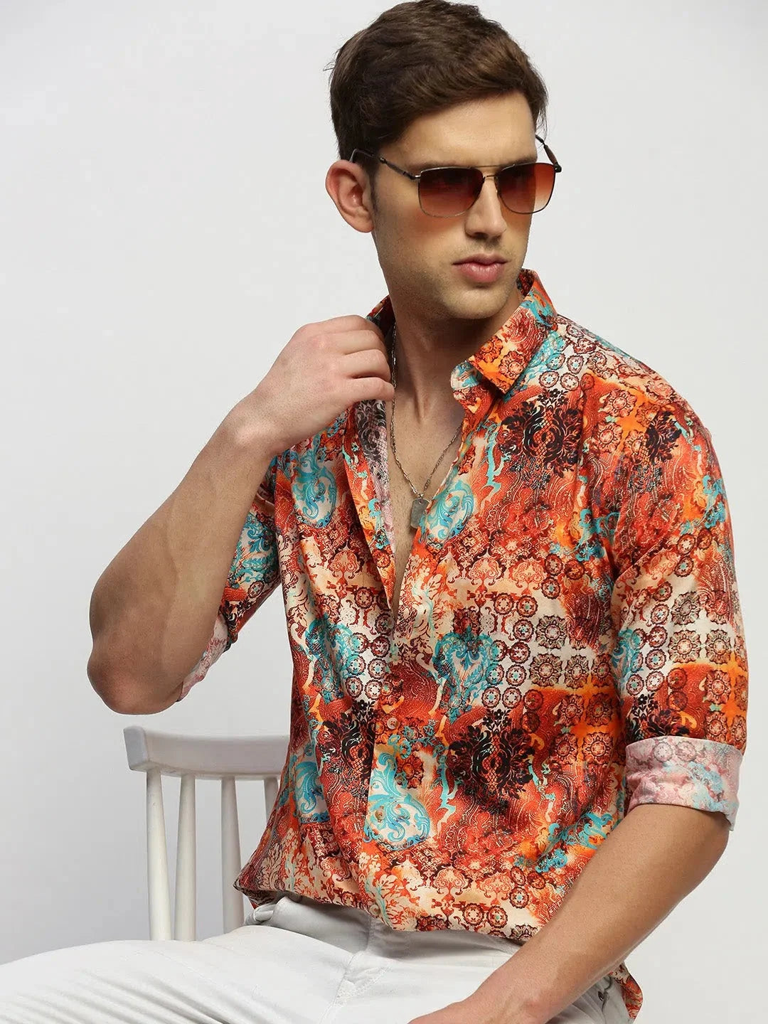 Men's Orange Printed Cotton Shirt | Stylish Printed Shirt